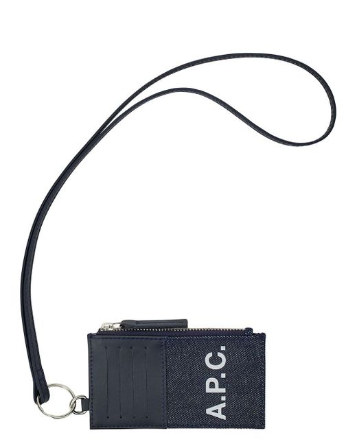 A.P.C. Blue 'Axelle' Card-Holder With Contrasting Logo Print for men