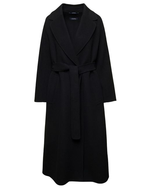 Max Mara Black 'eliot' Oversized Long Coat With Matching Belt In Wool