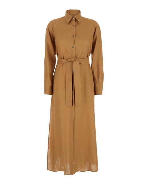 Le Plain Natural Dress With Classic Collar And Adjustable Skirt