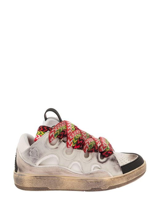 Lanvin Brown 'curb' Multicolor Sneaker With Used Effect In Leather