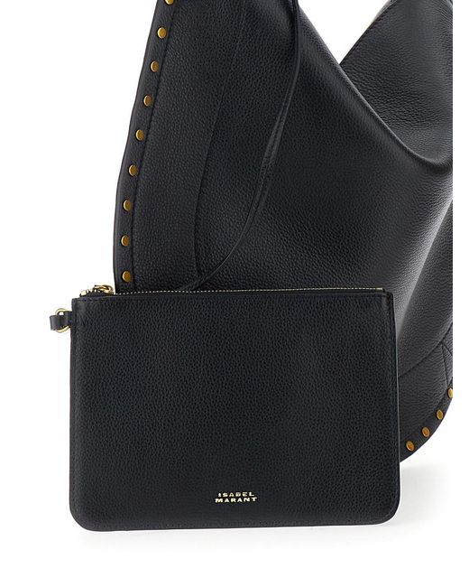 Isabel Marant Black Oskan Hobo Shoulder Bag With Studded Profile Leather For