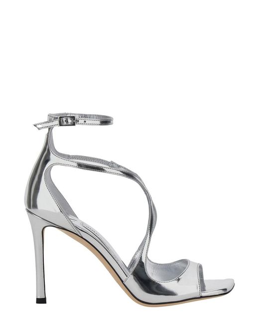 Jimmy Choo 'Azia' Metallic Sandals With High Stiletto Heel And Ankle Closure