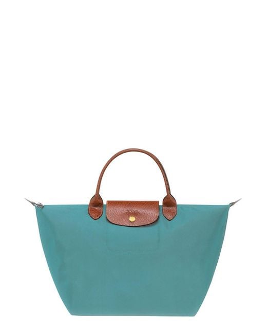 Longchamp Blue 'Le Pilage Original' Medium Handbag With Embossed Logo On The Front