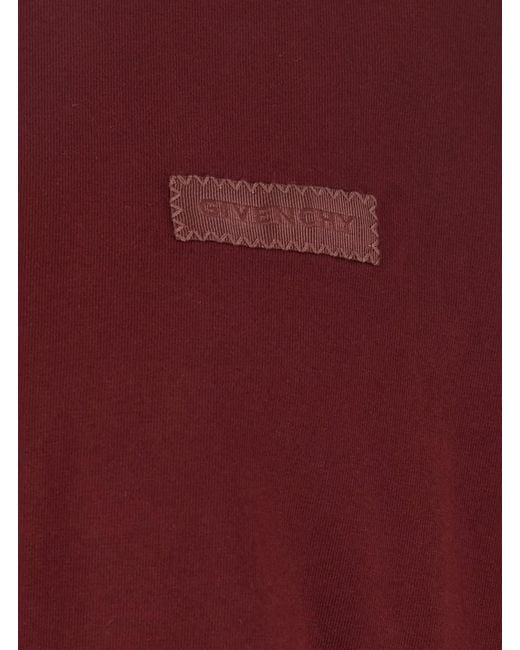 Givenchy Red Bordeaux T-Shirt With Logo Patch On The Chest for men