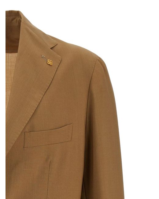 Tagliatore Green Camel Single-Breasted Jacket With Logo Detail for men