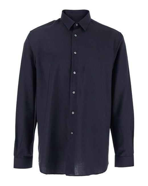 Low Brand Blue Shirt With Classic Collar And Button Closure for men
