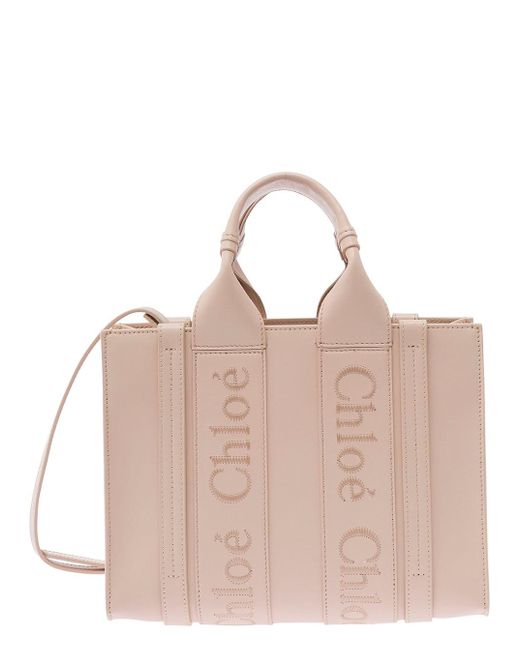 Chloé Natural 'Small Woody' Tote Bag With Tonal Logo Detail