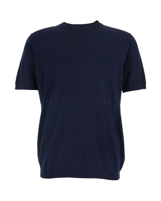Kangra Blue Crew Neck Sweater With Ribbed Details for men