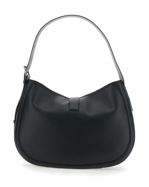 McQueen Black Shoulder Bag With Adjustable Shoulder Strap And T Buckle Closure On The Front