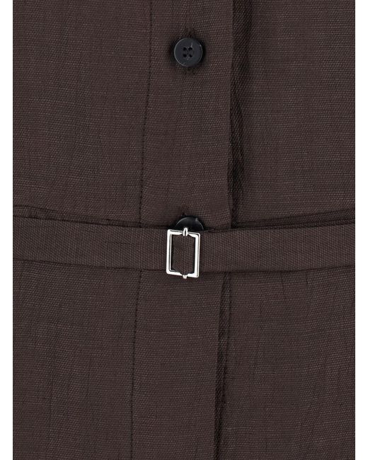 Tela Brown Long Dress With Classic Collar And Waist Belt