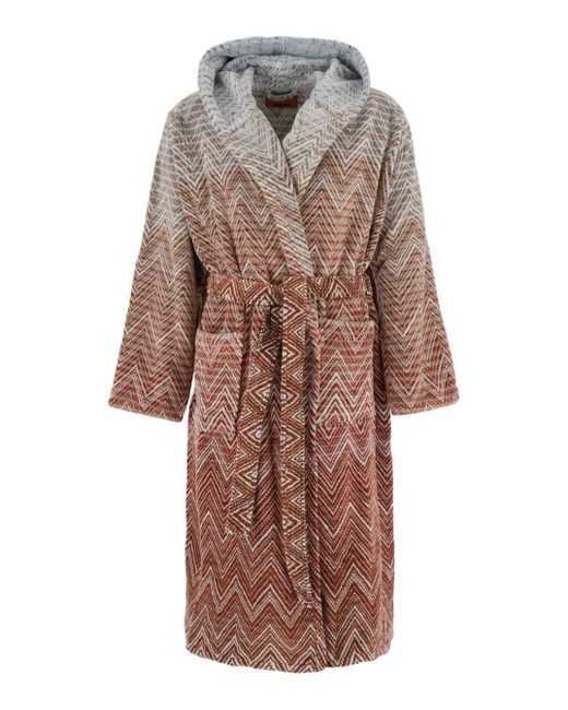 Missoni Red 'Stone' Bathrobe With Hood And All-Over Zigzag Motif