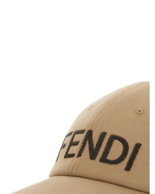 Fendi Natural Baseball Cap With Lettering Logo On The Front for men