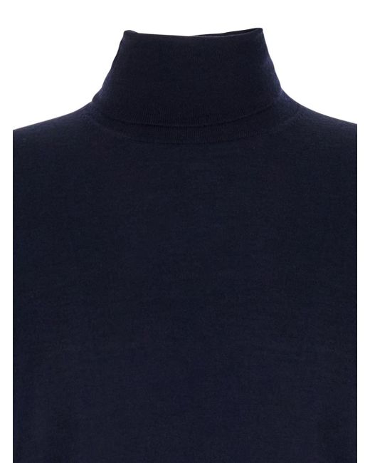 Le Plain Blue Merino Silk Cashmere Turtleneck for men