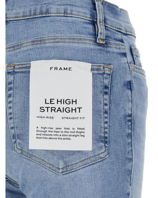 FRAME Blue 'Le High Straight' Light Jeans With Contrasting Stitching