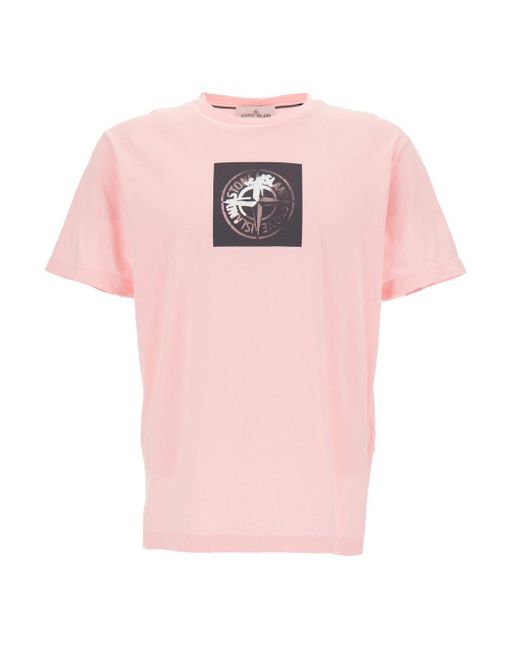 T-Shirt Girocollo di Stone Island in Pink da Uomo