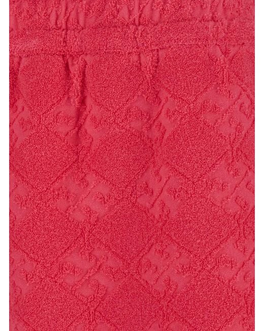 Tory Burch Red Shorts With Elastic Waist And Logo Embroidery