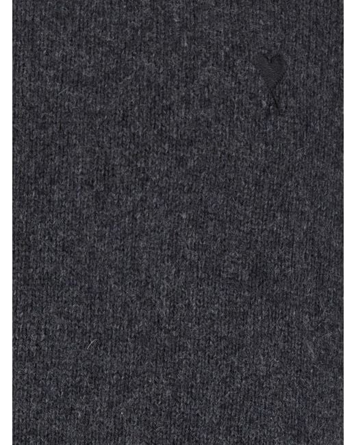 AMI Gray Crew-Neck Sweater With Ribbed Trims for men