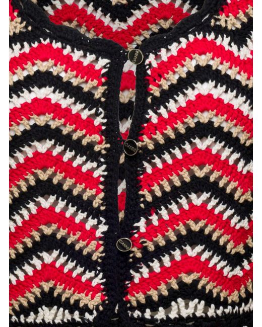 Cardigan Crochet Crop di Ganni in Red