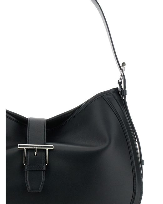 McQueen Black Shoulder Bag With Adjustable Shoulder Strap And T Buckle Closure On The Front