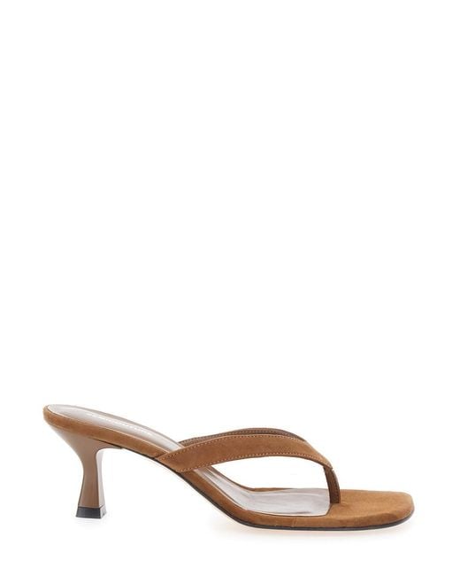 Semicouture Brown Thong Sandals With Kitten Heel