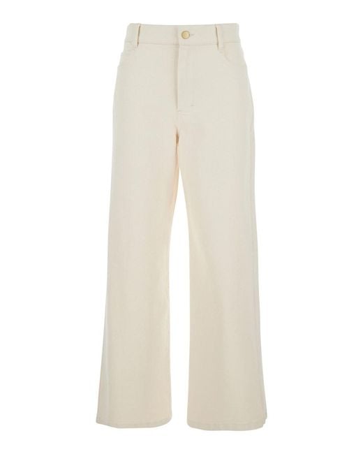 Max Mara White 'Zarina' Jeans With Belt Loops And Logo Patch On The
