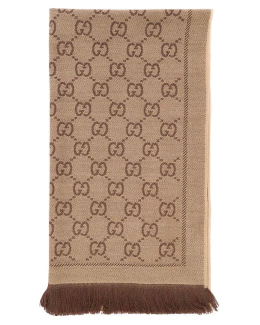 Gucci Brown Knit Scarf With Jacquard Gg Motif