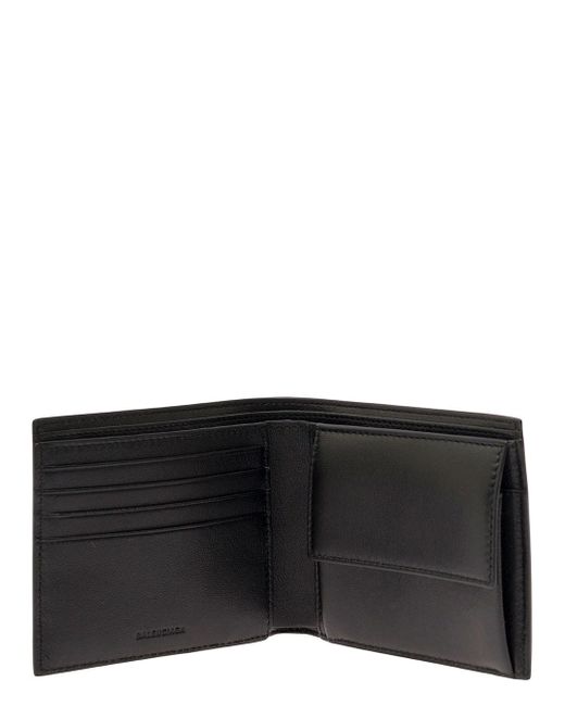 Balenciaga Black Bifold Wallet With Logo Lettering Print for men