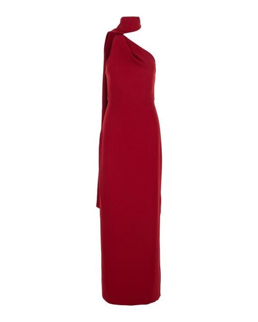 Solace London Red 'Demi' Long Dress With One-Shoulder Design And Back Slit