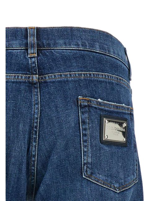 Jeans A Cinque Tasche Con Targhetta Logo di Dolce & Gabbana in Blue da Uomo