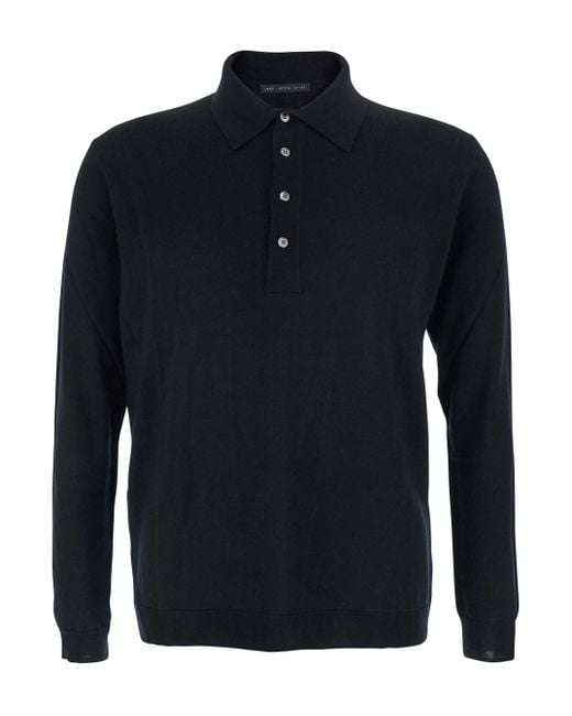 Low Brand Blue Sweater With Polo Shirt Style Collar And Long Sleeves for men