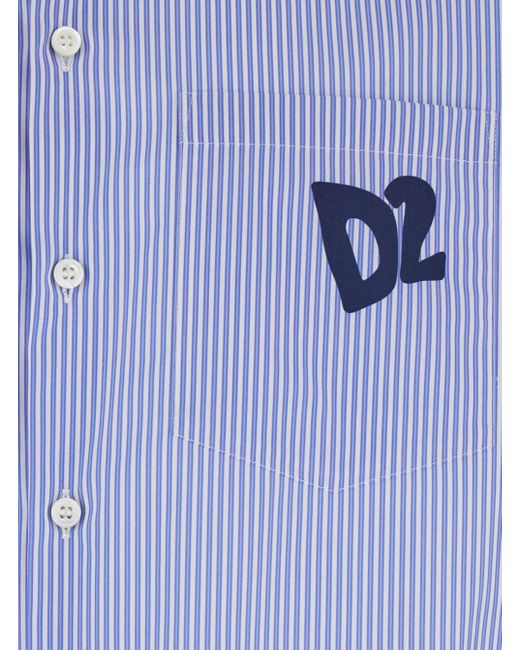 DSquared² Blue Shirt With All-Over Striped Motif for men
