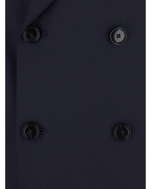 Boss Blue Double-Breasted Jacket With Notched Revers for men