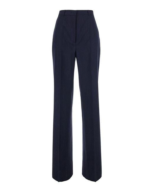 Max Mara Blue Pants With Pockets And Ribbed Hems