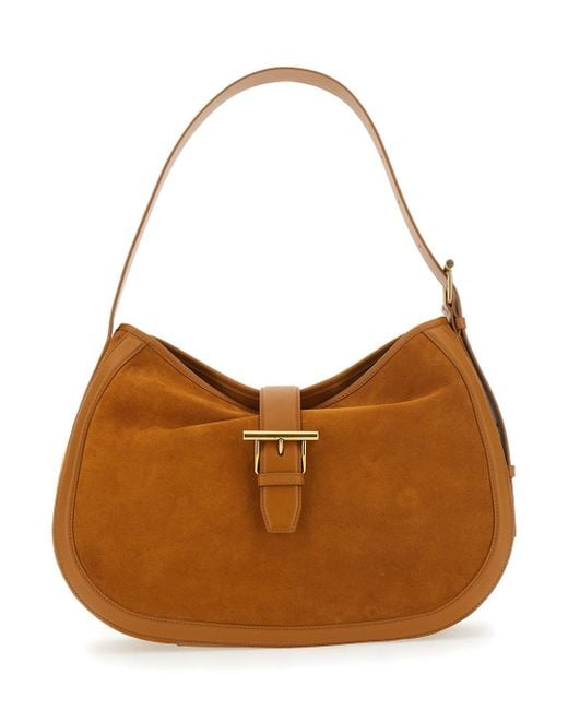 McQueen Brown Shoulder Bag With Adjustable Shoulder Strap And T Buckle Closure On The Front