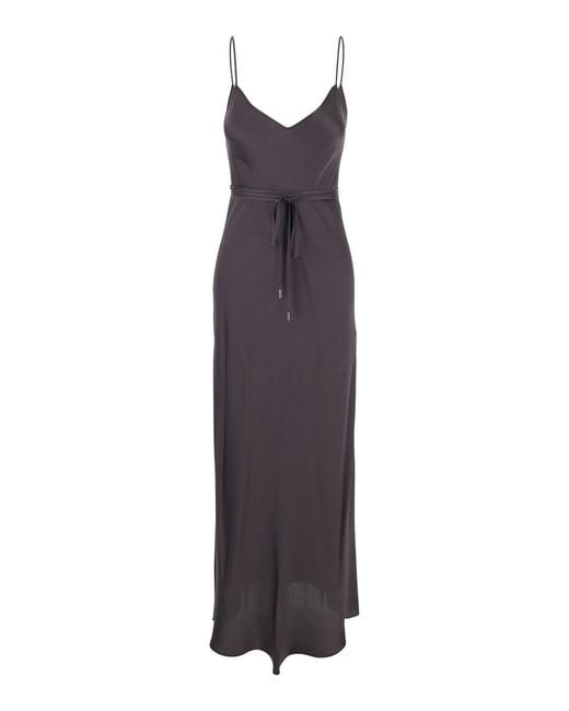 Antonelli Purple Dress 'Lukas' With Waist Belt And V-Neck