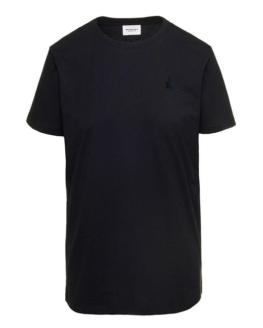 Isabel Marant Black Crewneck T-Shirt With Logo Embroidery
