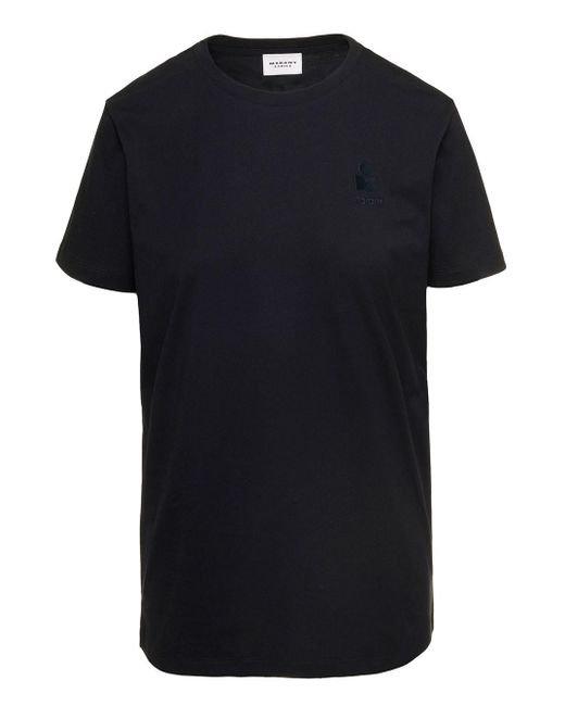 T-Shirt Girocollo Con Ricamo Logo di Isabel Marant in Black