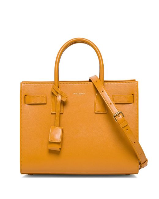 Saint Laurent Yellow Sac De Jour Handbag In Mustard-colored Leather