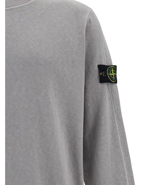 Stone Island Gray Crewneck Sweatshirt With Logo Patch for men