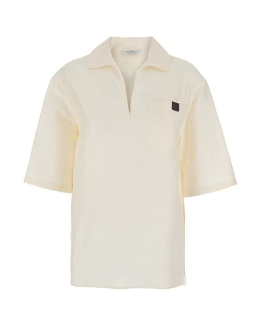 Camicia 'Osiride' Con Scollo A V E Patch Logo Sul Fronte di Max Mara in White