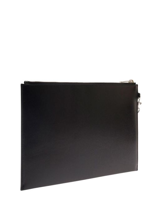 Saint Laurent Black Pouch With Metal Logo And Wrist Strap for men