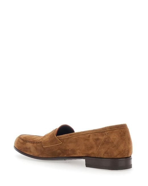 Lidfort Brown Loafers With Rounded Toe And Contrast Stitching for men