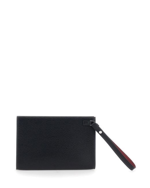 Ferragamo Black 'Revival' Clutch With Wrist Strap And Gancini On The F for men