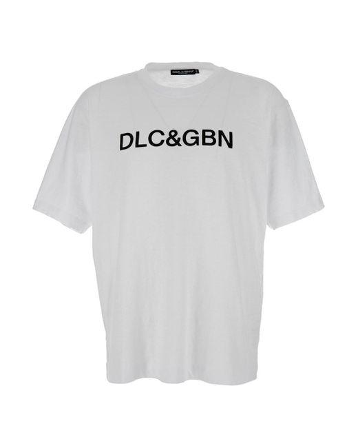 Dolce & Gabbana Gray Crewneck T-Shirt With Contrasting Logo for men