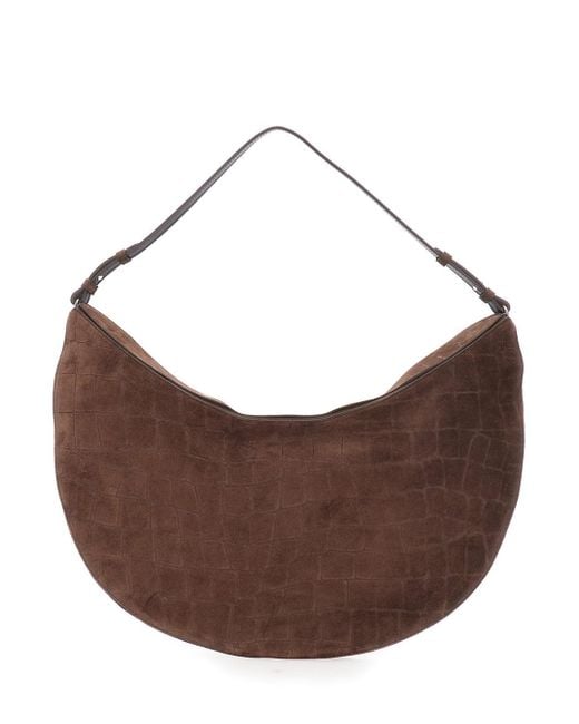 Jacquemus Brown 'Le Calisso Rond Large' Shoulder Bag With Adjustable Strap And Embossed Crodocile Effect