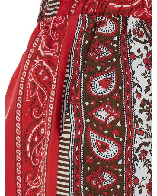 P.A.R.O.S.H. Red 'Shiele' Shorts With Elastic Waist And All-Over Paisley Print