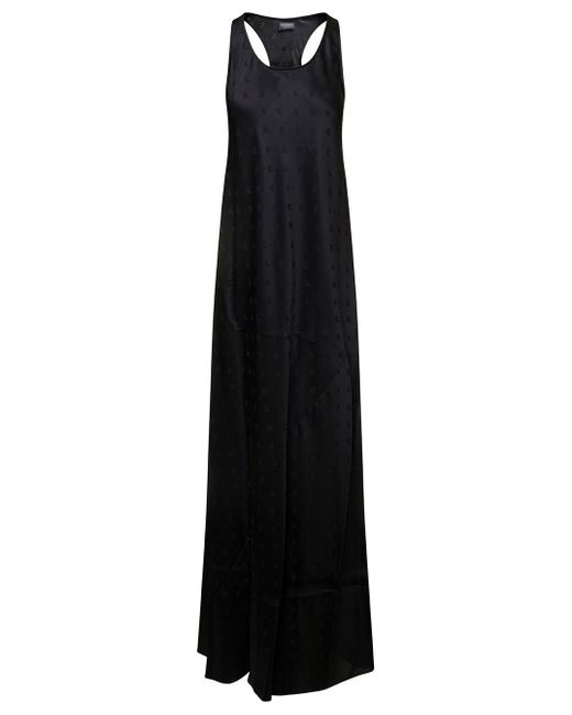 Balenciaga Black Long Evening Dress With Logo Motif All-over In Viscose Woman