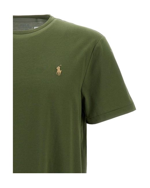 Polo Ralph Lauren Green Dark Crewneck T-Shirt With Pony Embroidery In for men