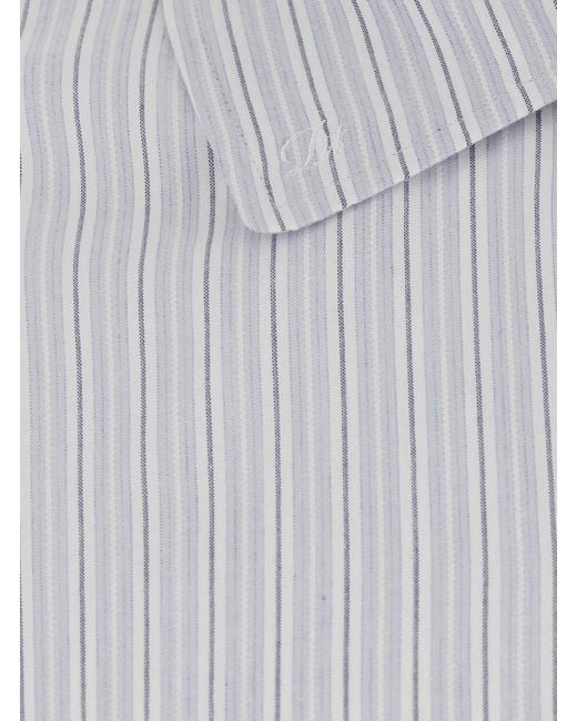 DUNST Gray Shirt With Classic Collar And All-Over Striped Motif for men