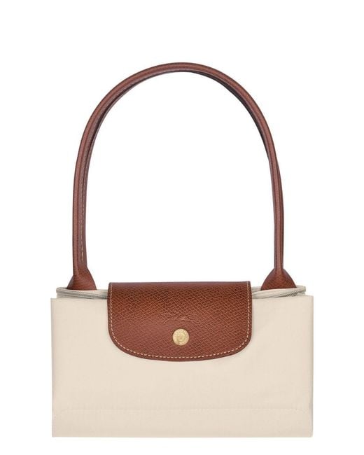 Longchamp White 'M Le Pliage Original' Shoulder Bag With Embossed Logo